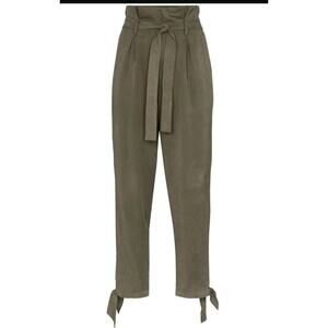 REFORMATION AVALON HIGH WAISTED PAPER BAG PANTS Sz 4 Olive Army Green (f